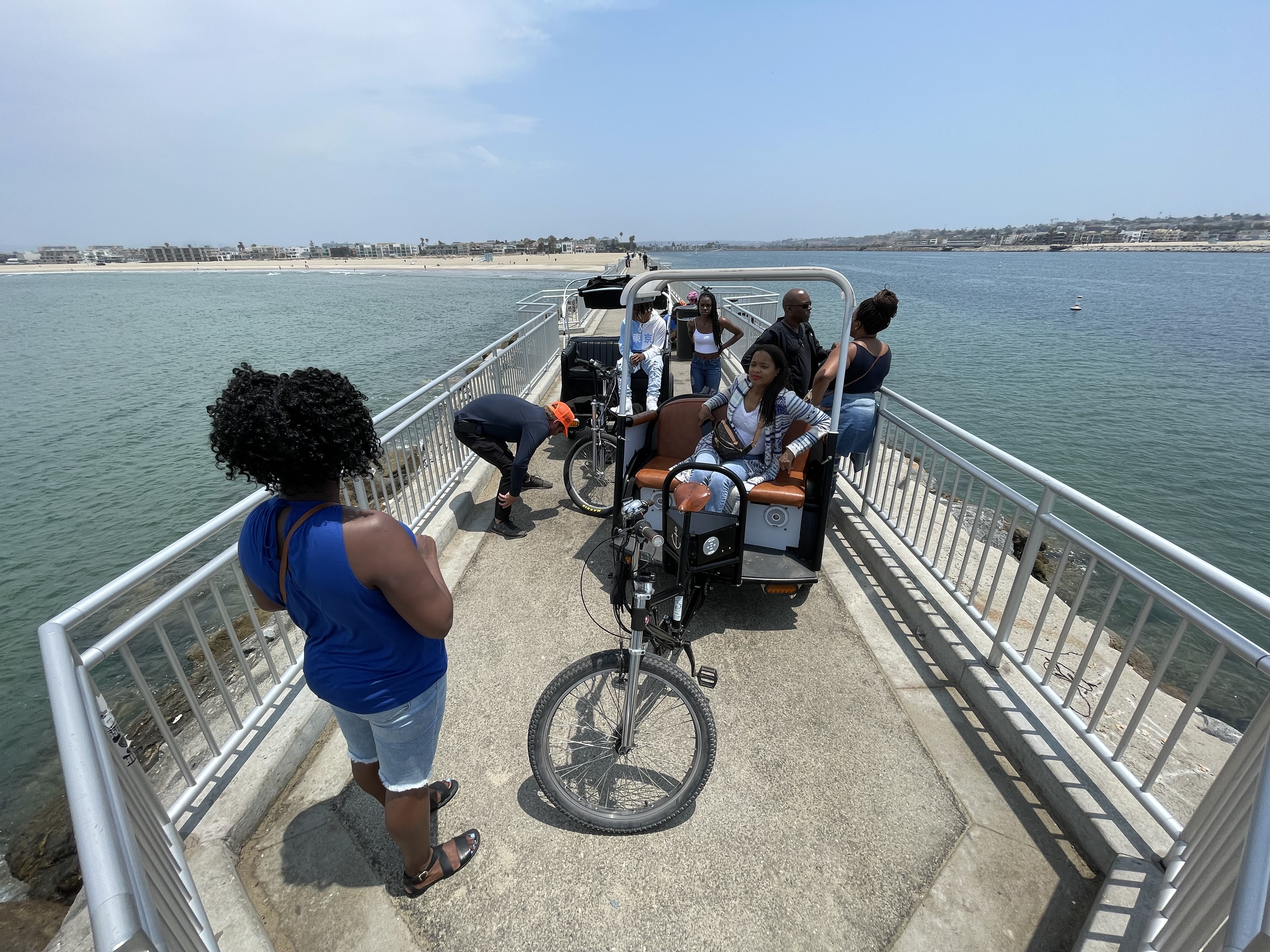 A Beach Buggy pedicab at the end of the Marina del Rey jetty.
